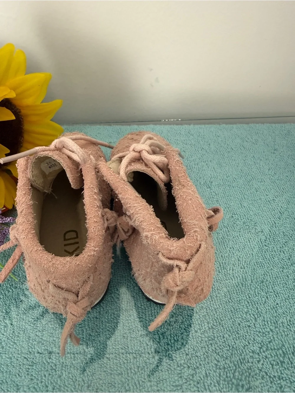 Kids Pink Suede-Look Moccasin Boots with Laces